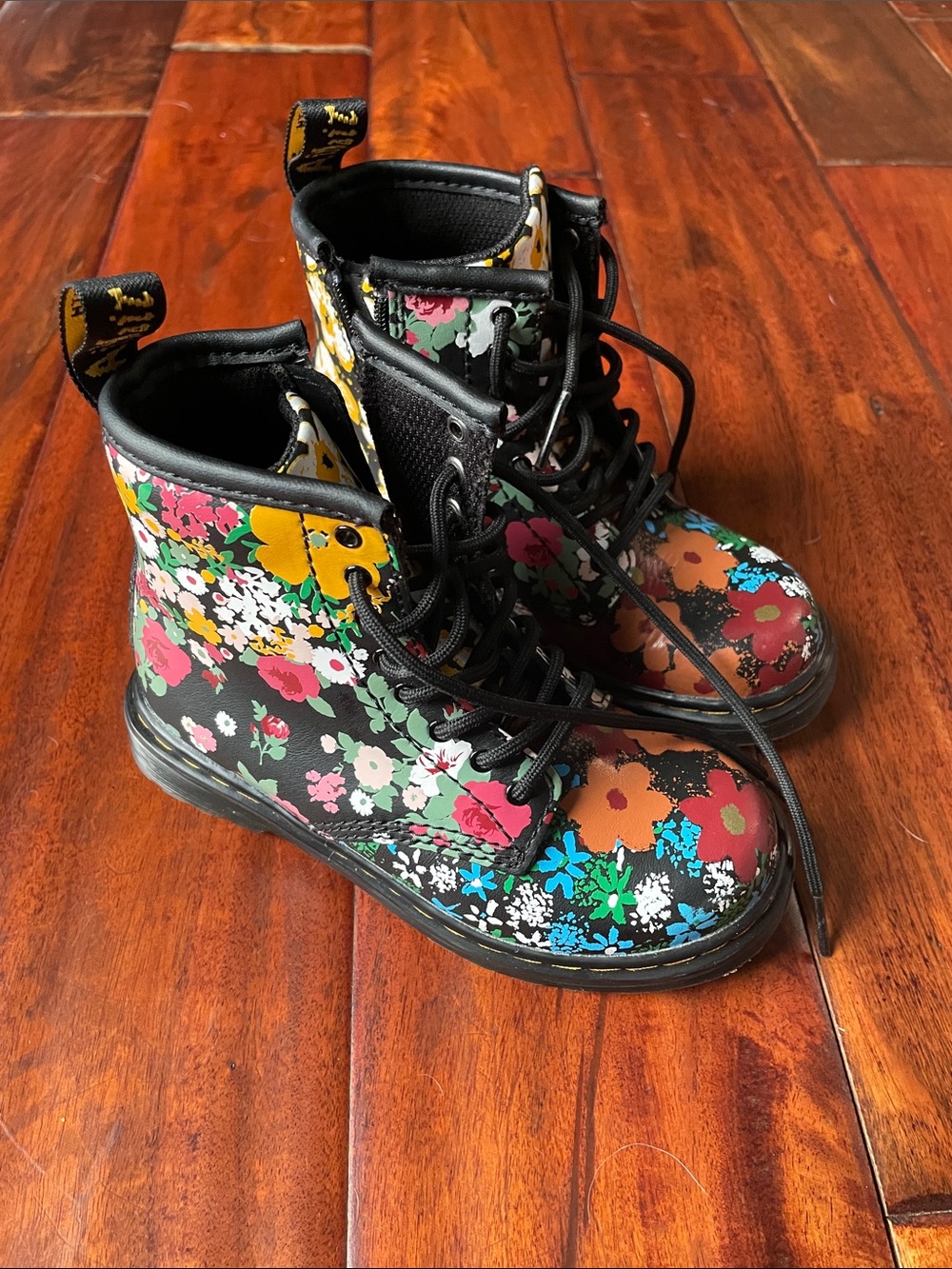 Dr. Martens Kids Black Floral Lace-Up Boots